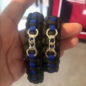 Thin Blue Line With Handcuffs Paracord Bracelets - 2, Man & Woman Set